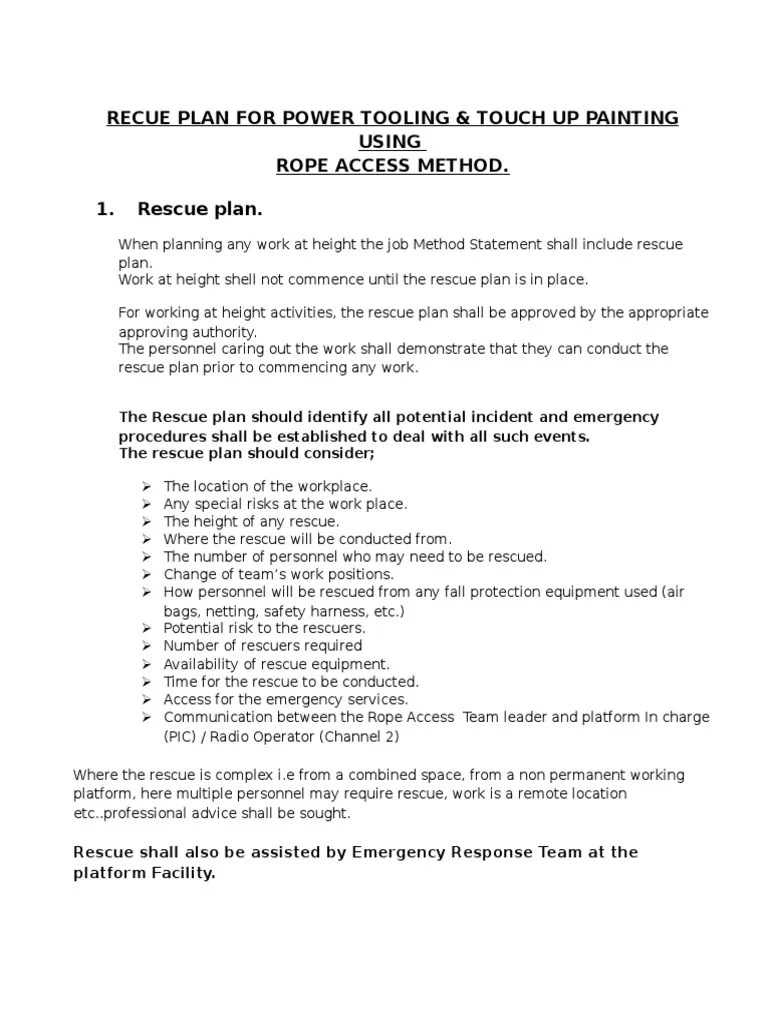 Rope Access Rescue Plan PDF Safety Business