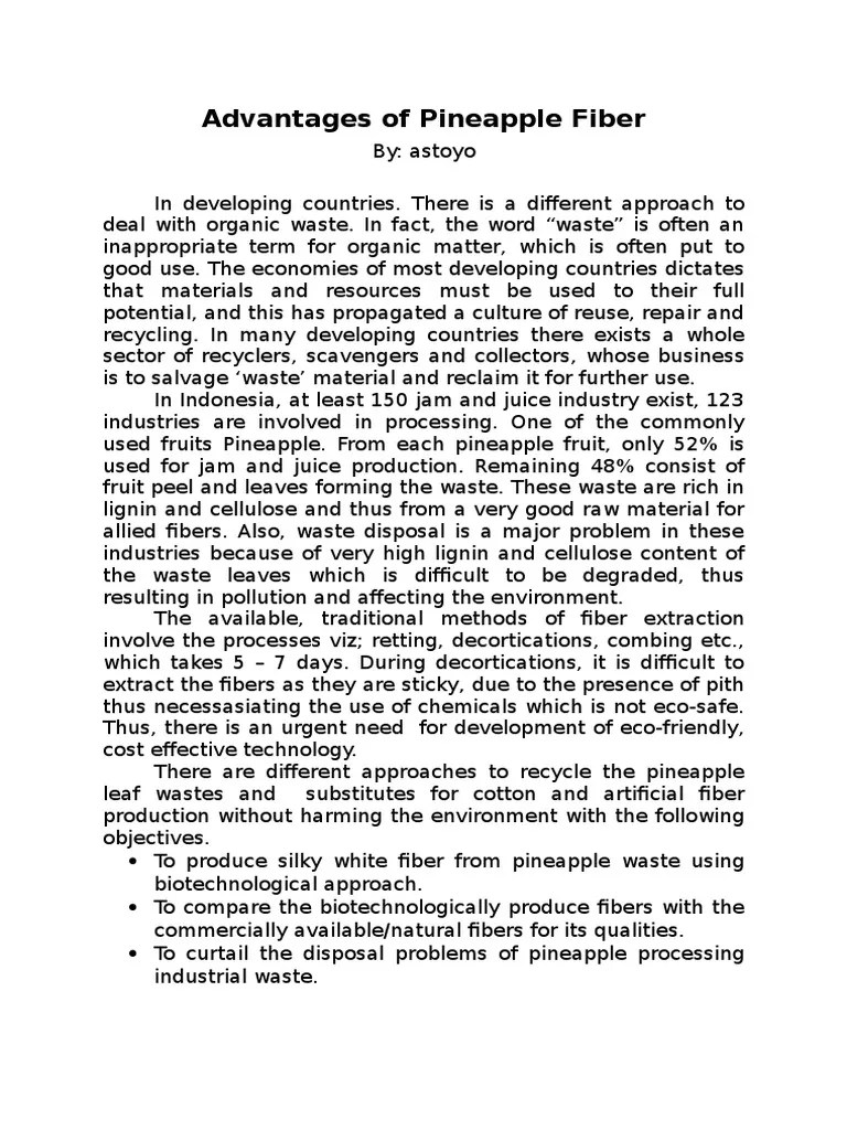 Advantages of Pineapple Fiber PDF Fibers Recycling