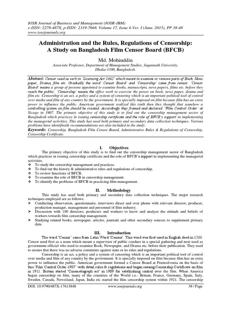Administration and The Rules, Regulations of Censorship A Study On