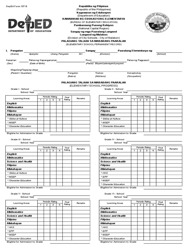 DepEd Form 137 E Southeast Asia Philippines