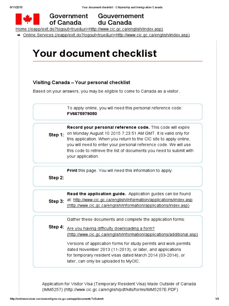 Your Document Checklist Citizenship and Immigration Canada Travel
