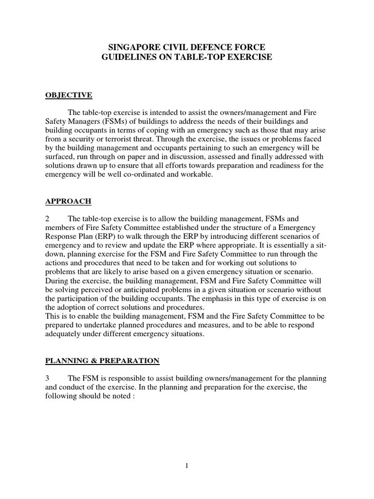 Guidelines on TableTop Exercise Fire Safety Business