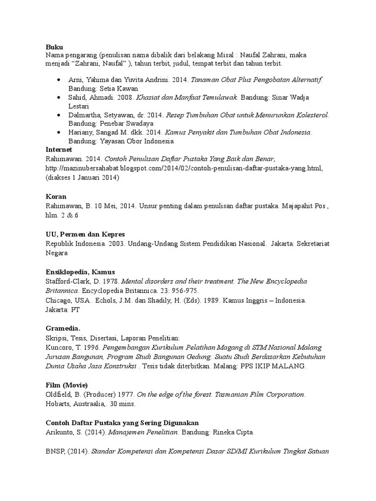 Penulisan Daftar Pustaka Yang Benar .Cah Il