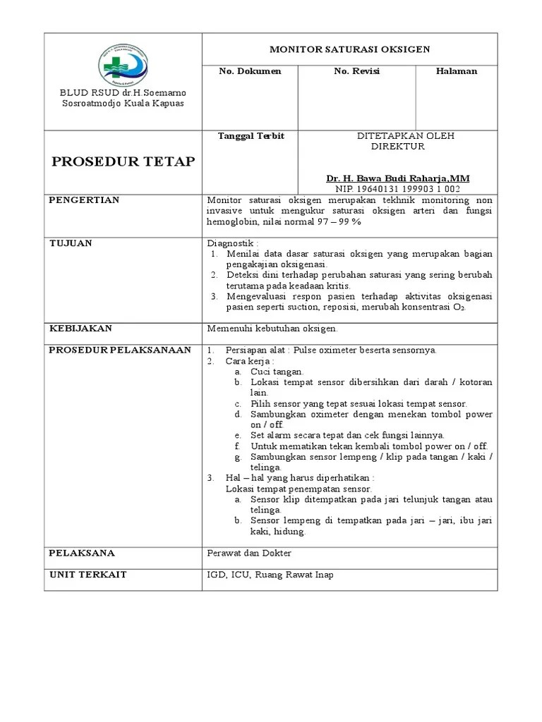 Sop Monitor Saturasi Oksigen