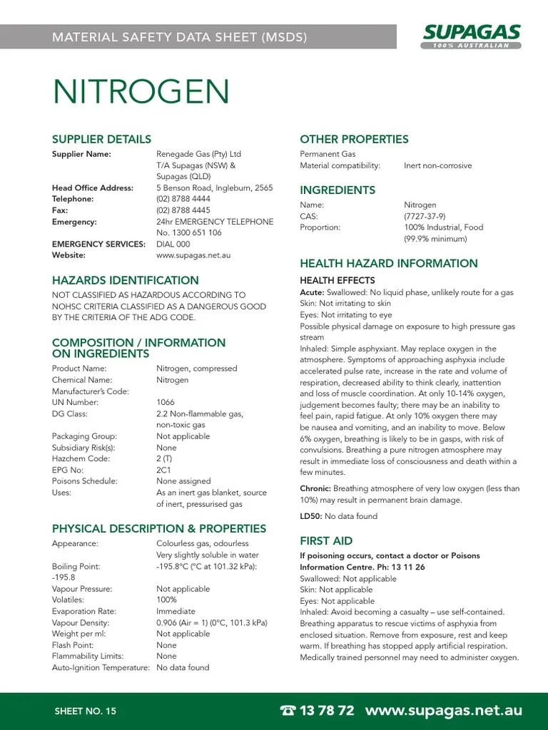 Msds Nitrogen Breathing Oxygen
