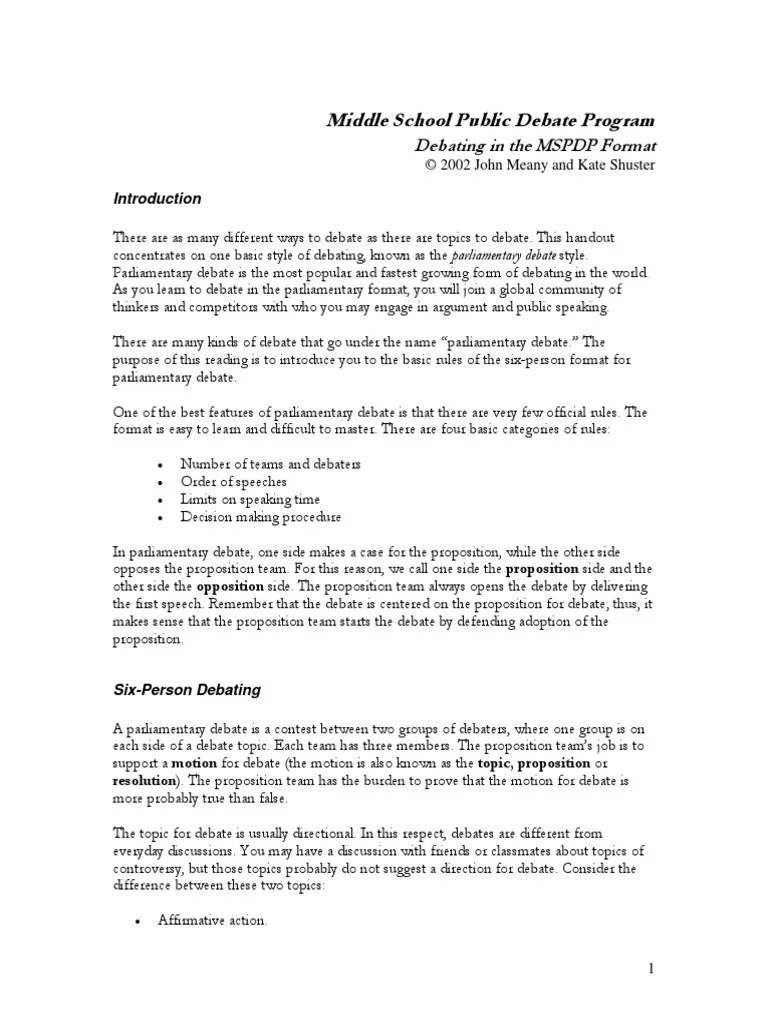 Debate format Public Speaking Argument