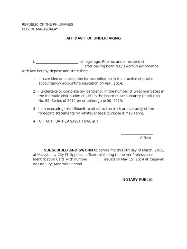 Affidavit of Undertaking