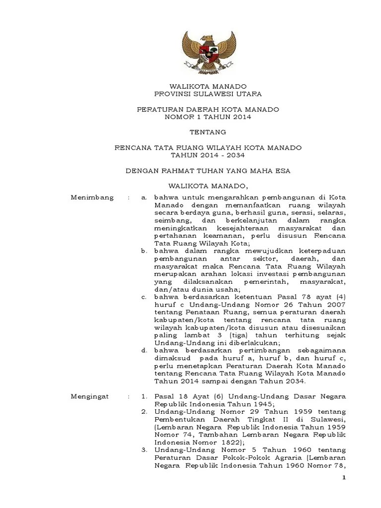 Perda RTRW Kota Manado 2014-2034 | PDF