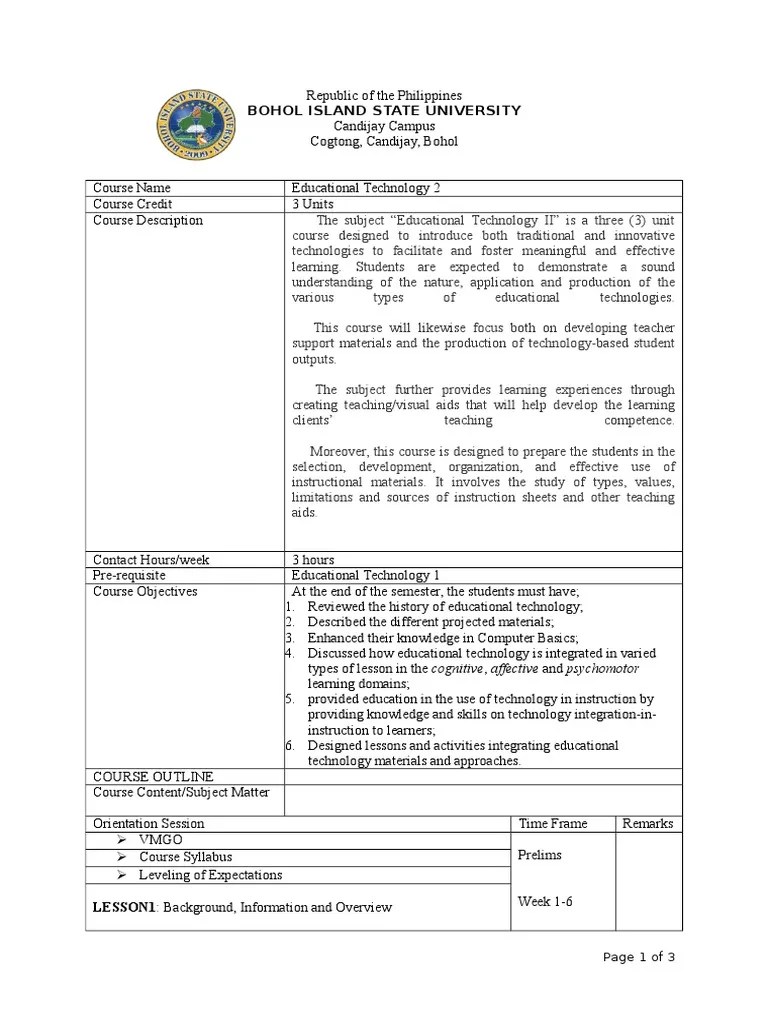 syllabusinedtech21st20152016 Educational Technology Learning