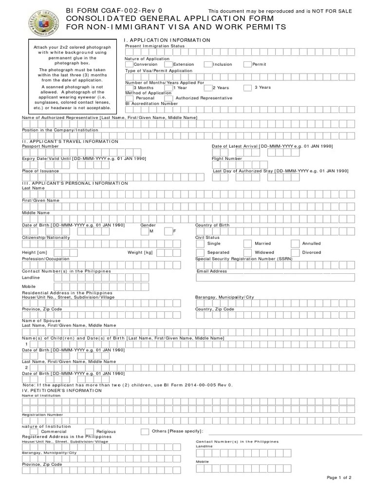 Bi Form Cgaf002Rev 0 PDF Nationality Law Travel Visa