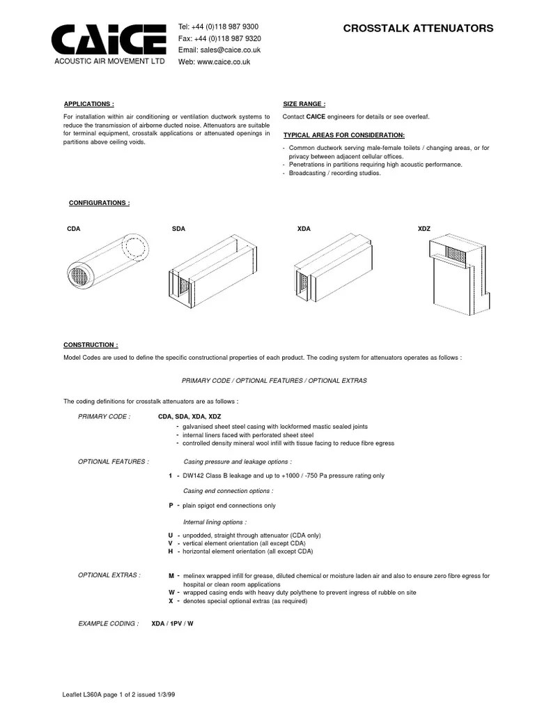 Caice Crosstalk Attenuators PDF Duct (Flow) Building Engineering