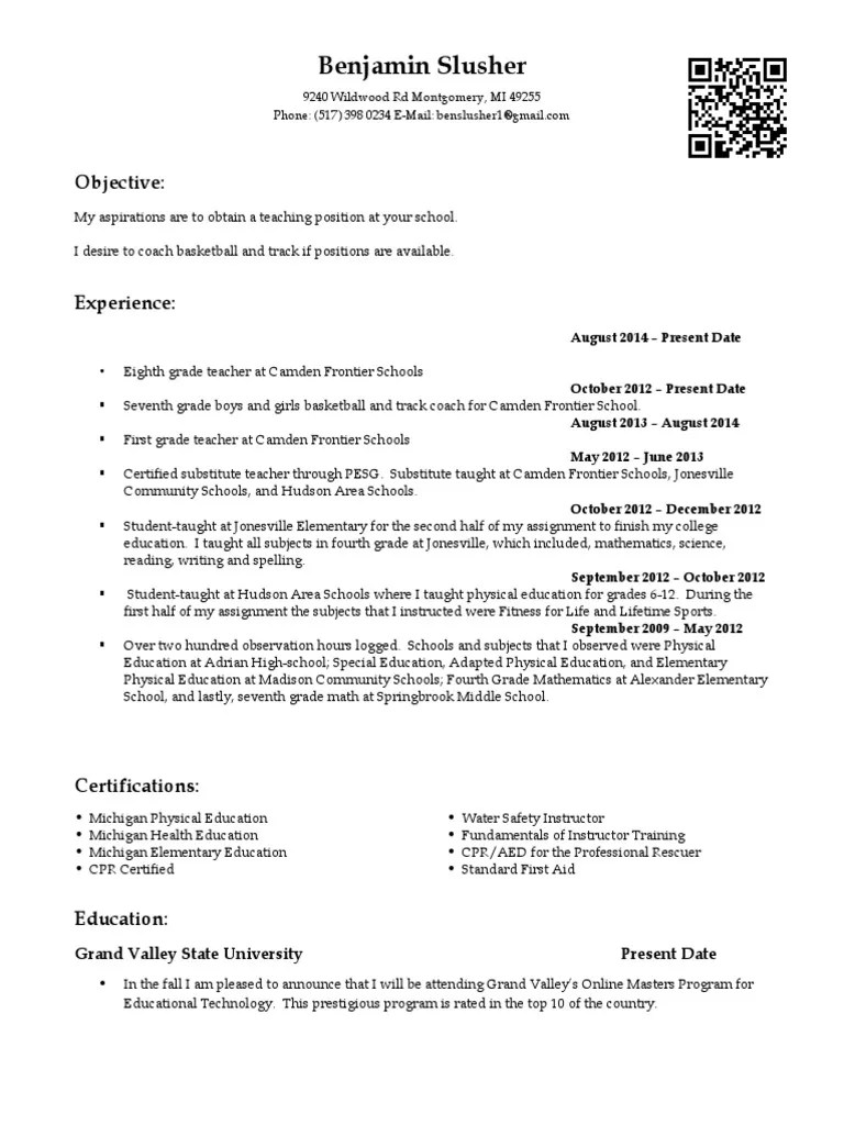 online resume Physical Education University Of Michigan