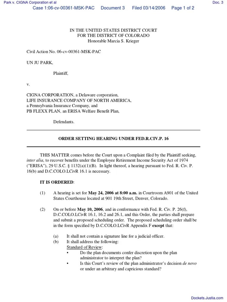 Order Setting Hearing Under Fed.R.Civ.P. 16 Standard Of Review