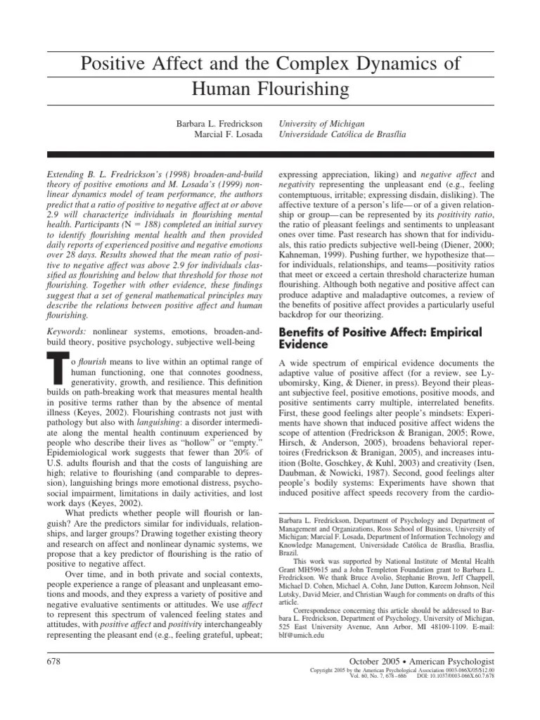 Positive Affect and Complex Dynamics of Human Flourishing Affect