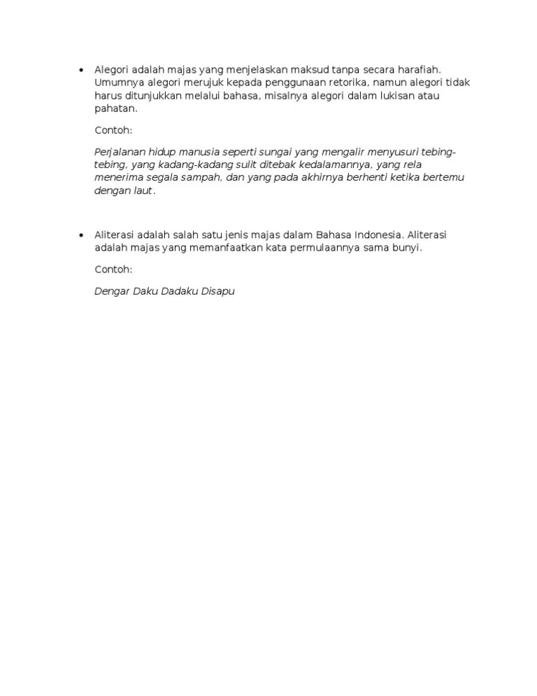 Alegori Adalah Majas Yang Menjelaskan Maksud Tanpa | PDF