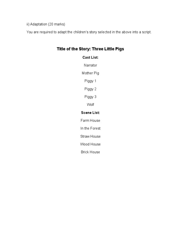 Play Script for 3 Little Pigs Leisure Fiction & Literature