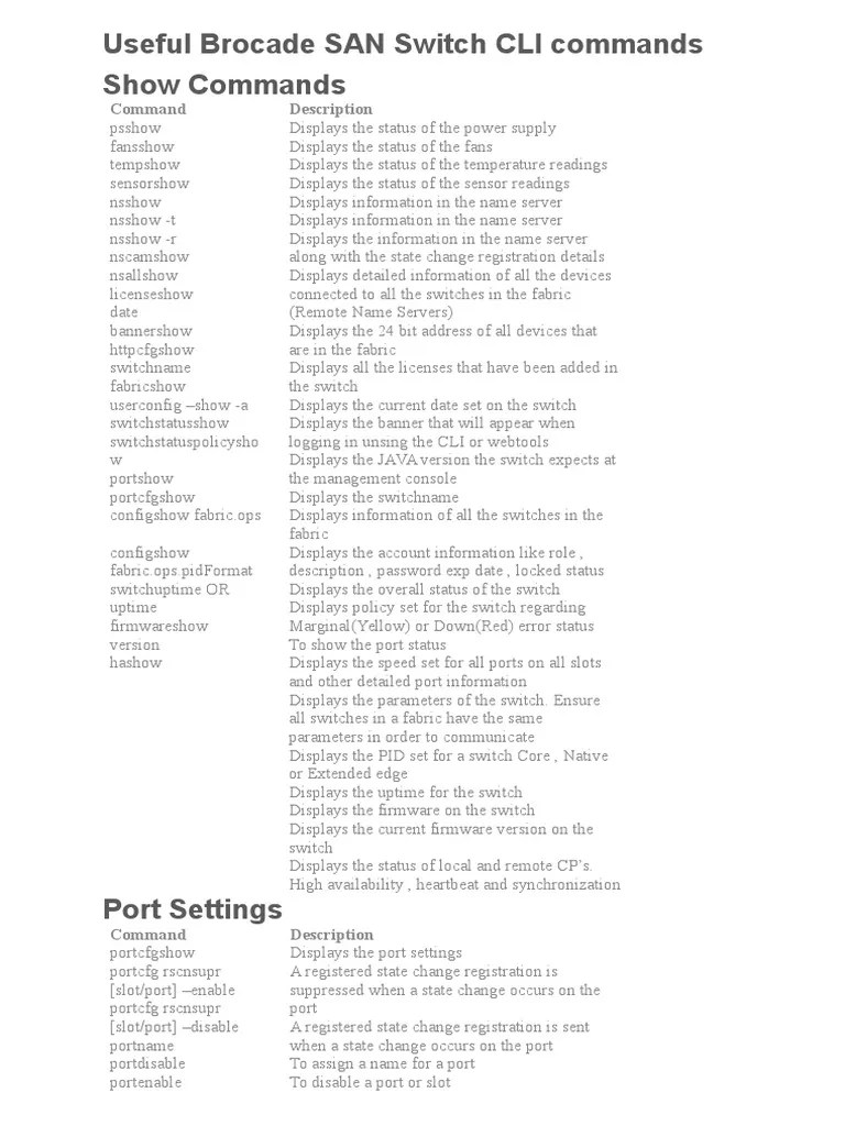Useful Brocade SAN Switch CLI Commands Command Line Interface Booting