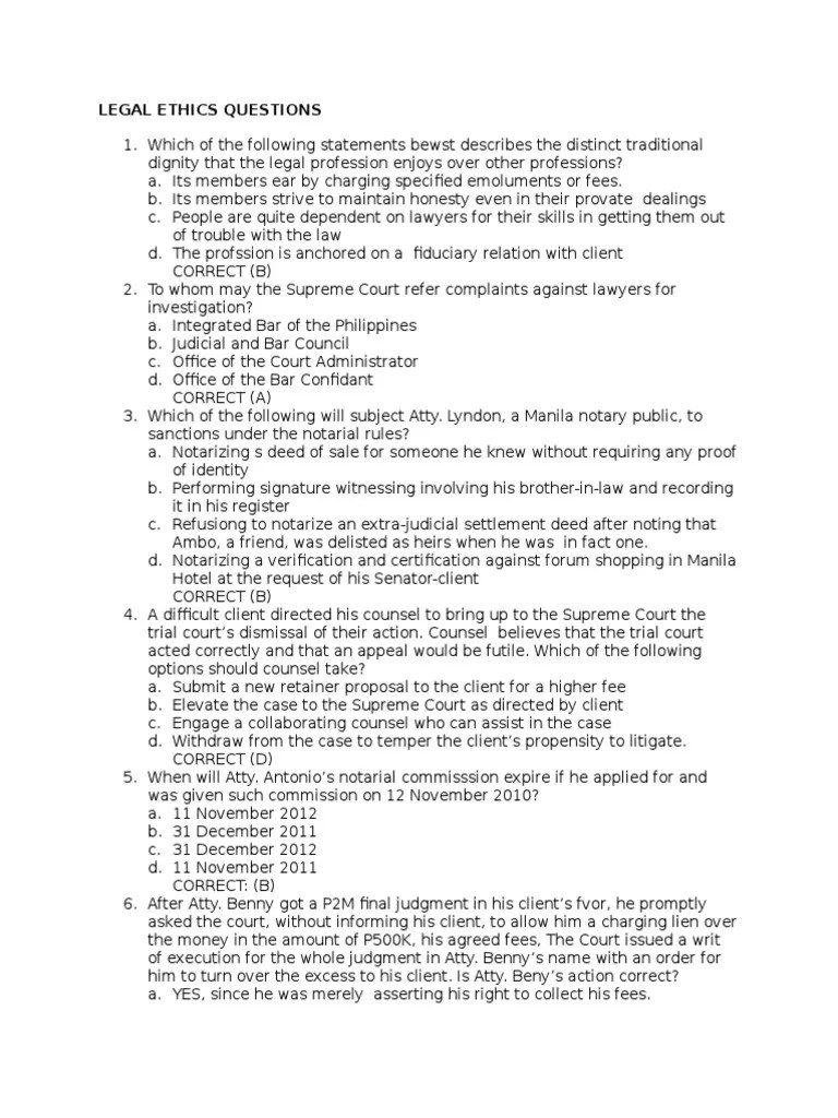 Legal Ethics MCQ Lawyer Legal Ethics