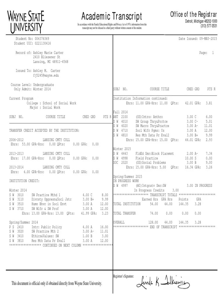 unofficial transcript Students Educational Stages Free 30day