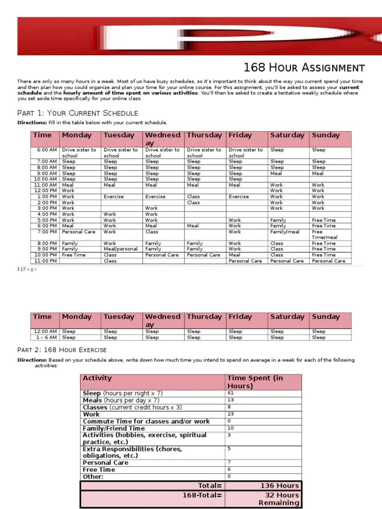 168 hour assignment version) Academic Term Workweek And