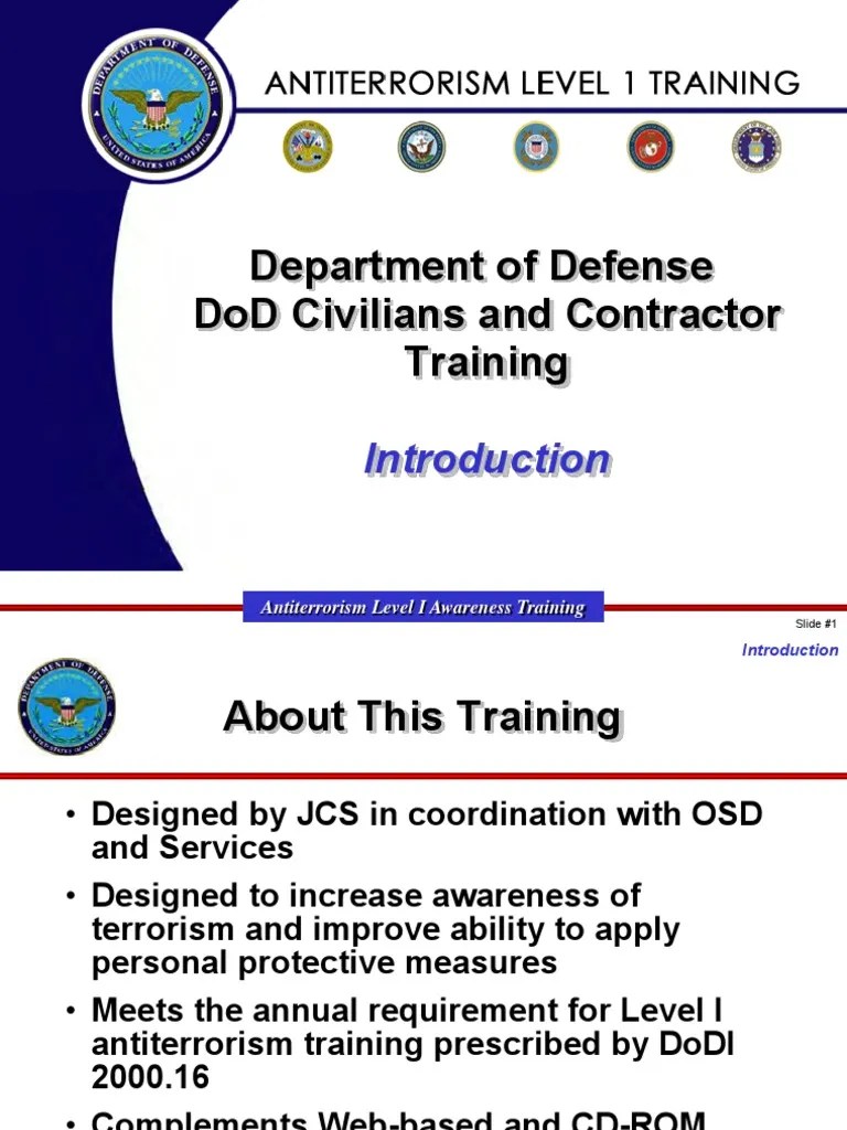 CHPT Anti Terrorism Level 1 Training DOD US | United States Department