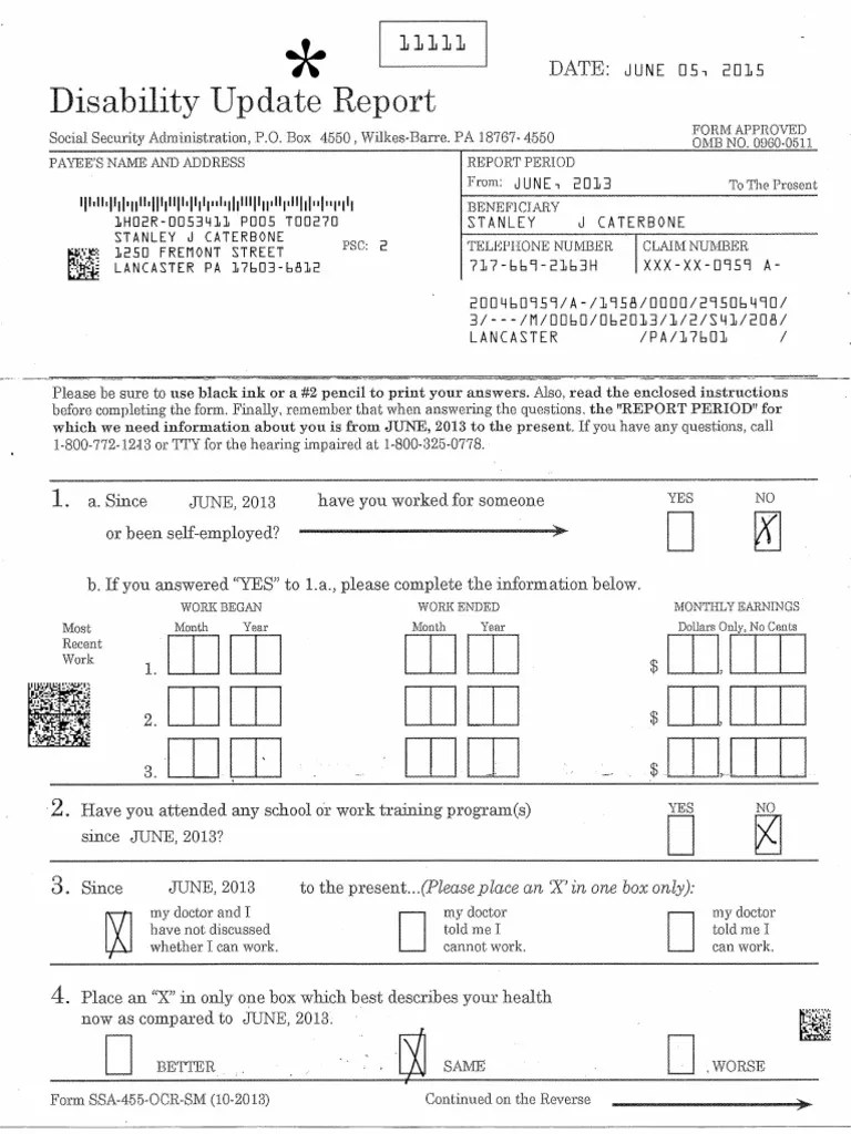 Disability Update Report Form June 5, 2015 to File Psychiatry