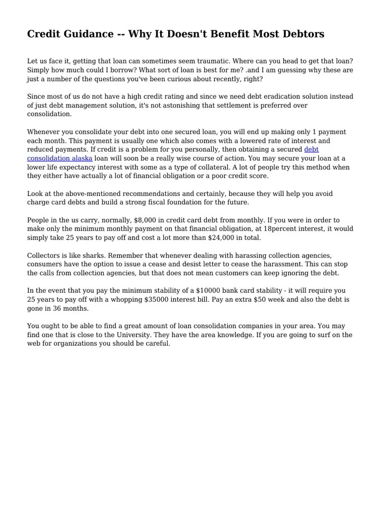 Credit Guidance Why It Doesn't Benefit Most Debtors debt