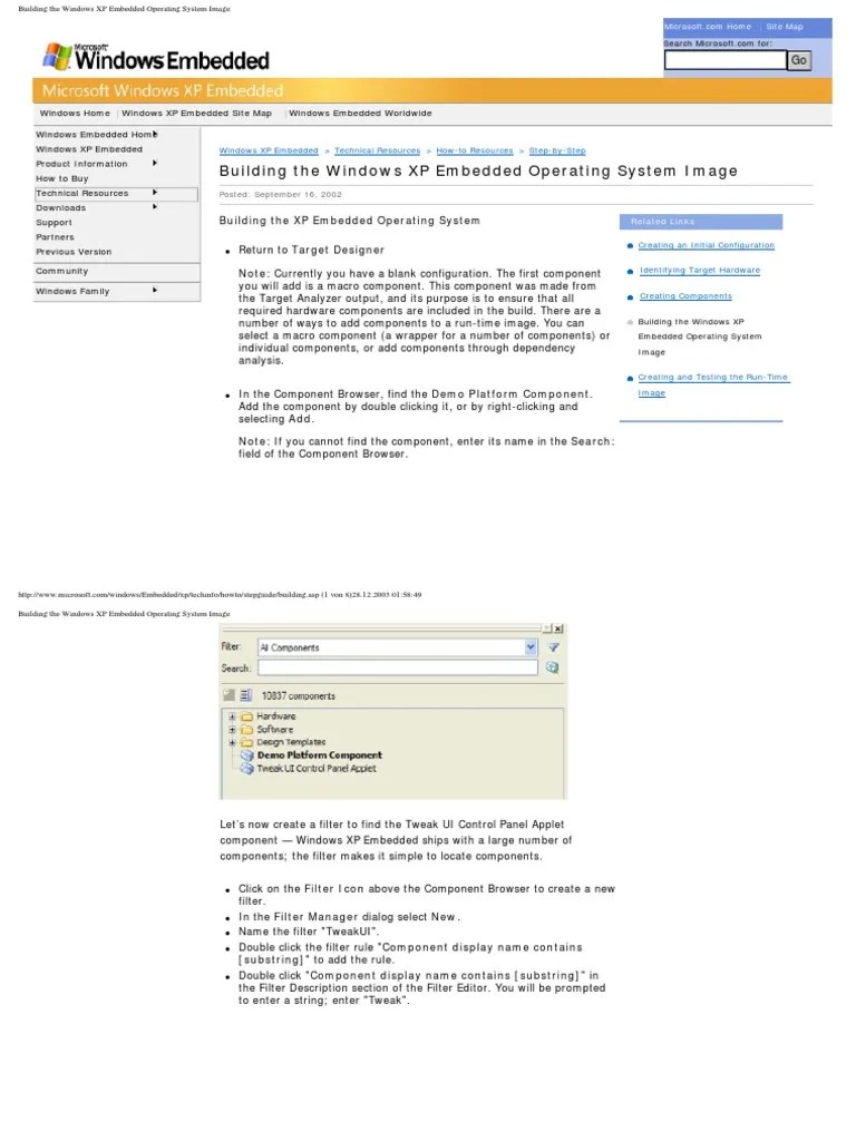 Building the Windows XP Embedded Operating System Image Shell