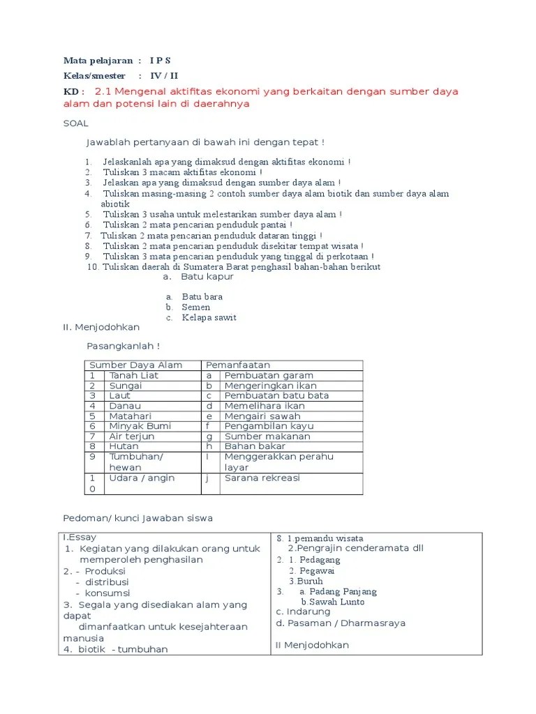 Contoh Soal Menjodohkan