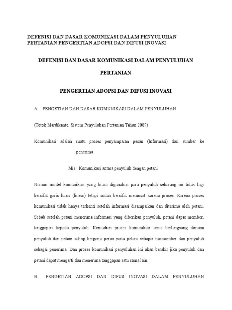 Defenisi Dan Dasar Komunikasi Dalam Penyuluhan Pertanian Pengertian Adopsi  Dan Difusi Inovasi | PDF