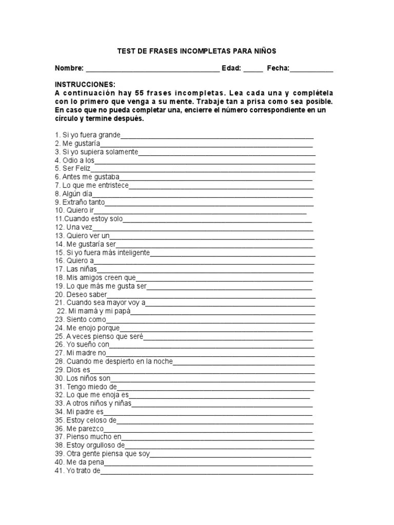 Test de Frases Niños Sacks PDF