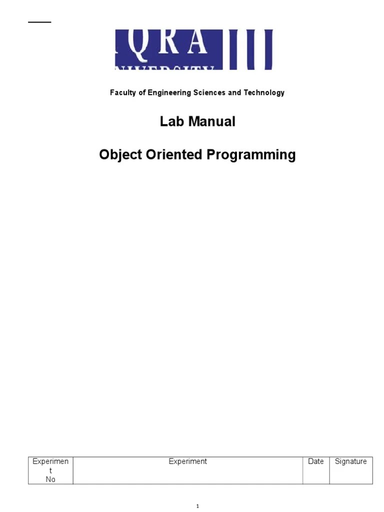 Oop Lab Manual Java (Programming Language) Array Data Structure