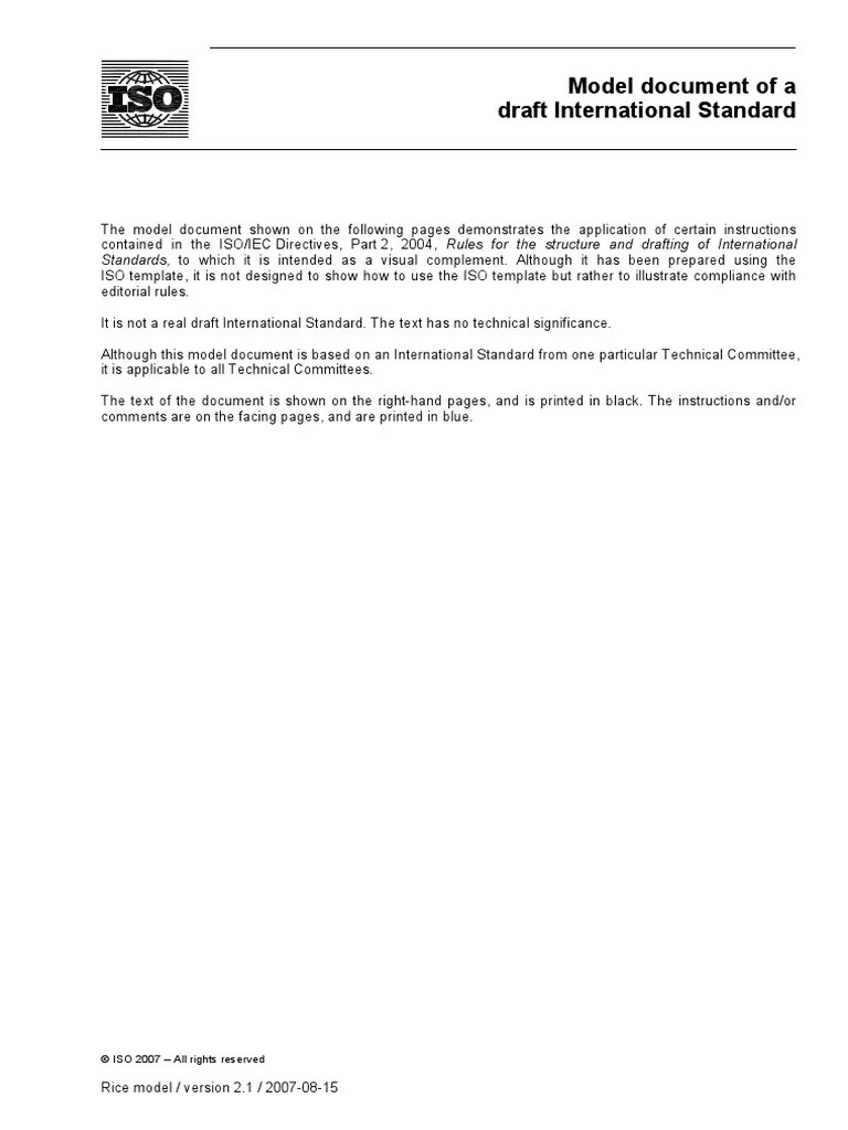 ISO Standard Document Sample International Organization For