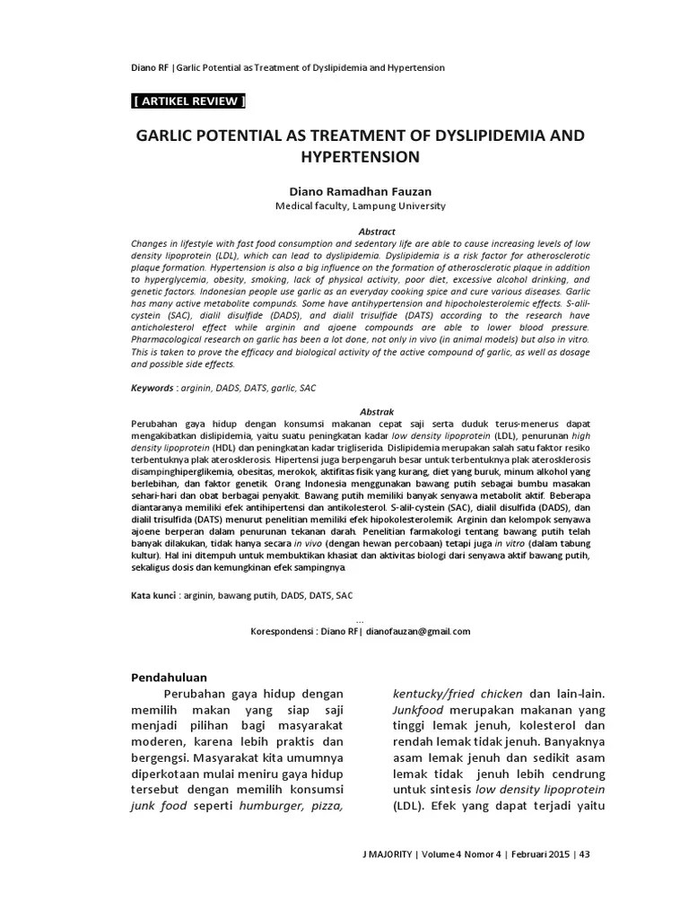 jurnal bawang putih terhadap hipertensi dan dislipidemia