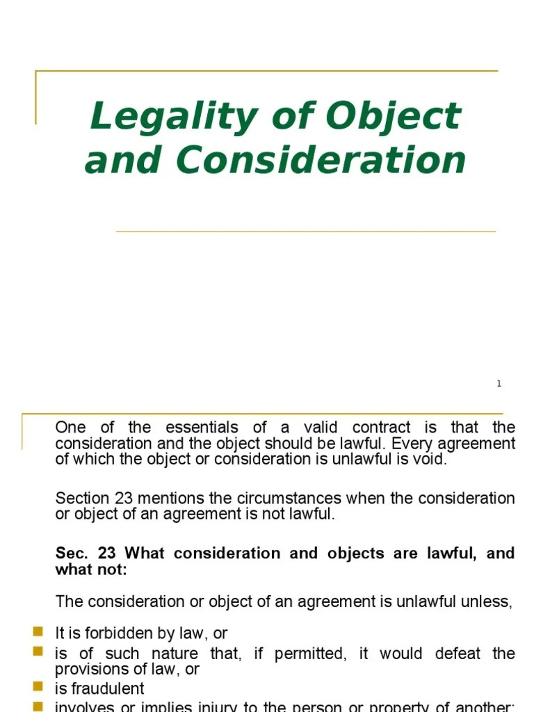Legality of Object and Consideration Consideration Business Law