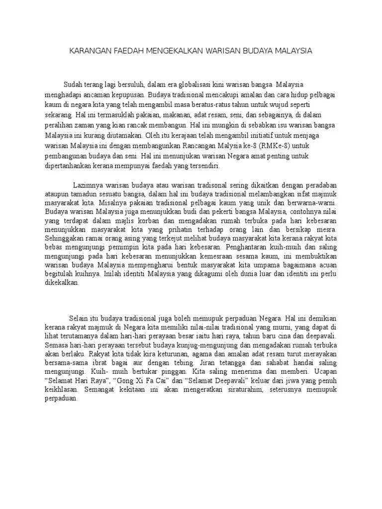 Karangan Faedah Mengekalkan Warisan Budaya Malaysia