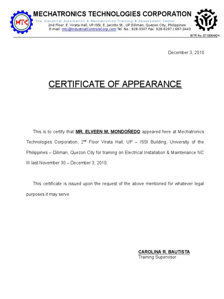Certificate Of Appearance Sample Deped Fresh Download vrogue.co