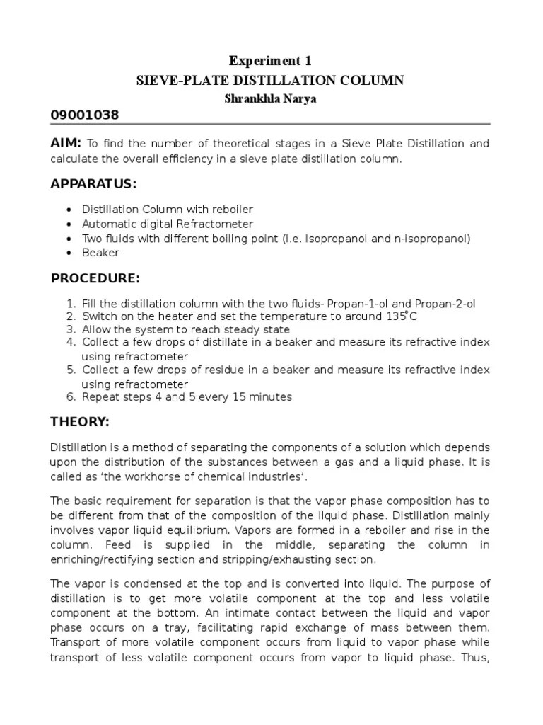 Docslide.us Sieve Plate Distillation Column Lab Report Distillation