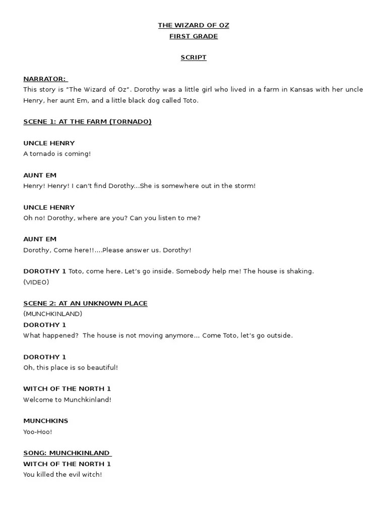 Wizard of Oz Script PDF Dorothy Gale Scarecrow (Oz)
