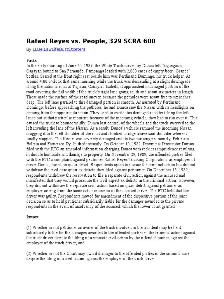 Case Digest (Rafael Reyes Vs People) PDF Lawsuit Crime & Violence