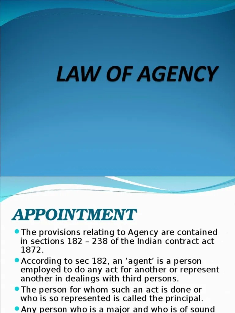 Law of Agency. Law Of Agency Indemnity