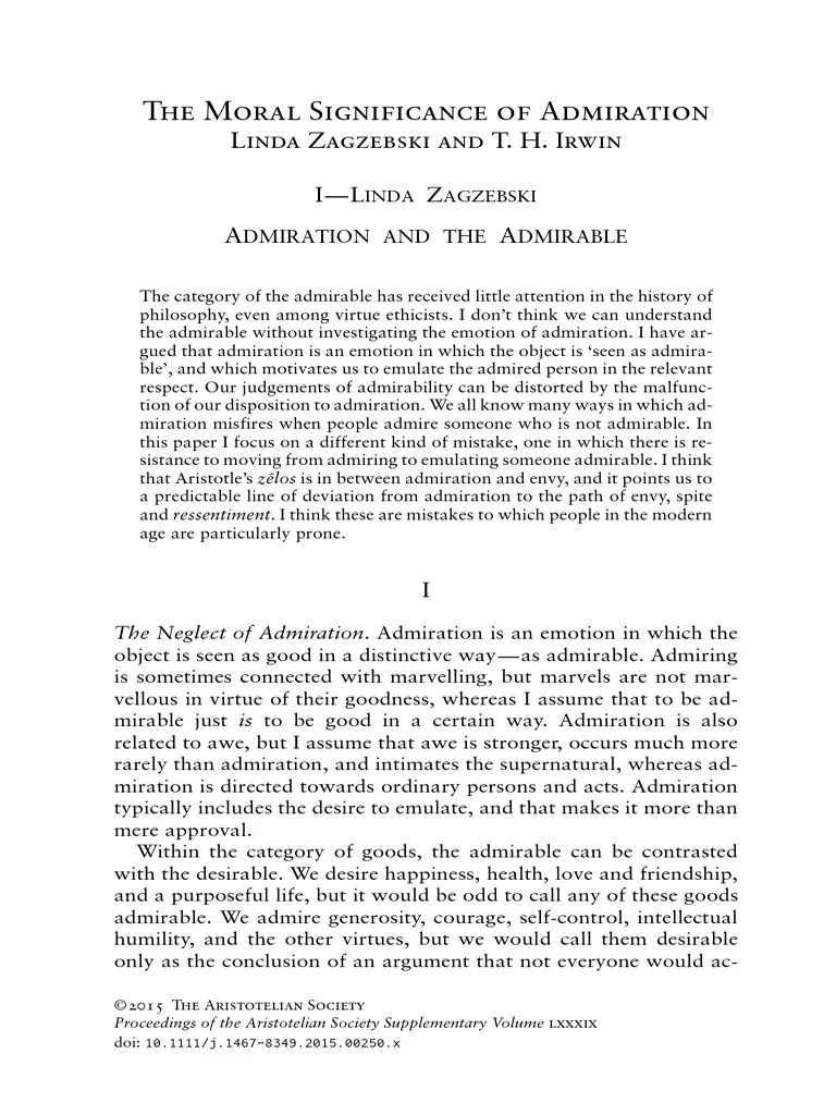 Zagzebski2015Aristotelian Society Supplementary Volume PDF Envy