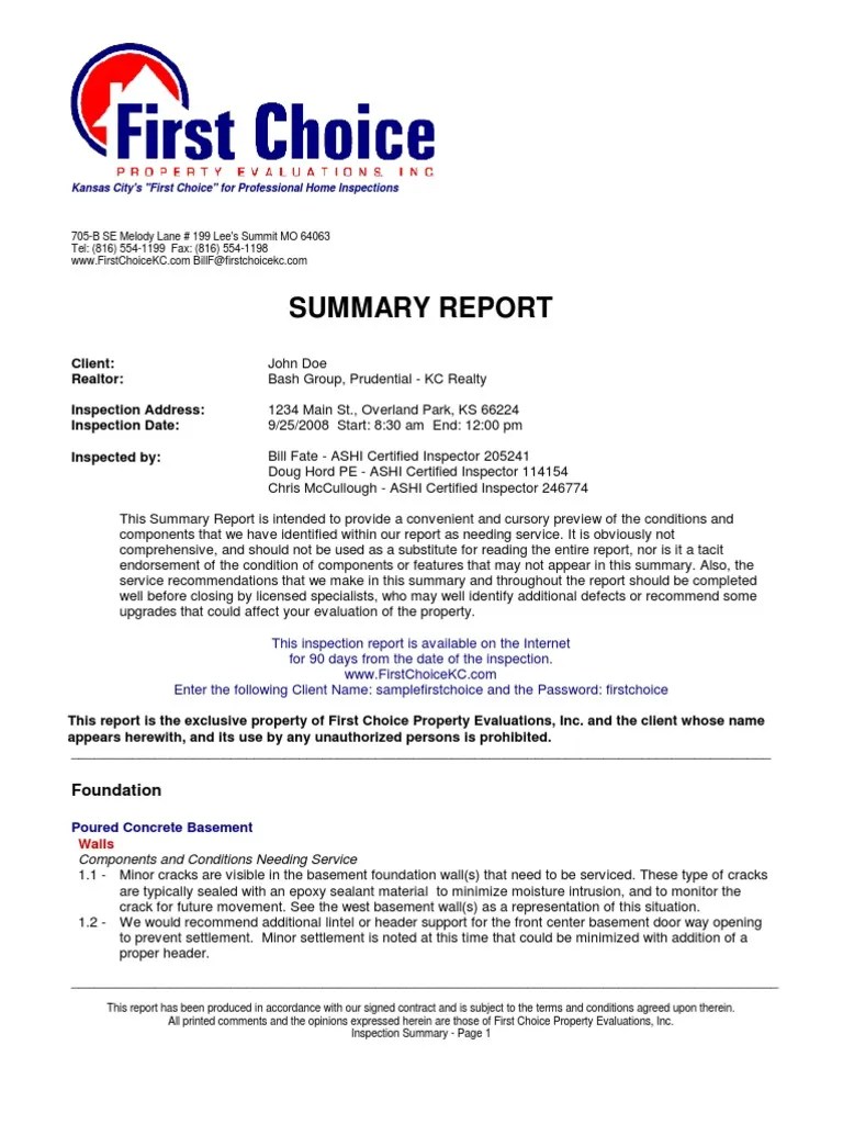 Sample Home Inspection Report PDF Basement Wood