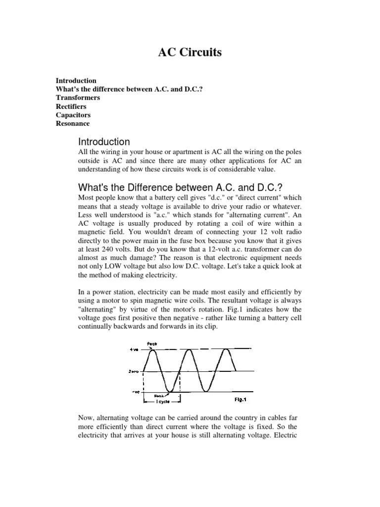 AC Circuits What's The Difference Between A.C. and D.C.? Transformers