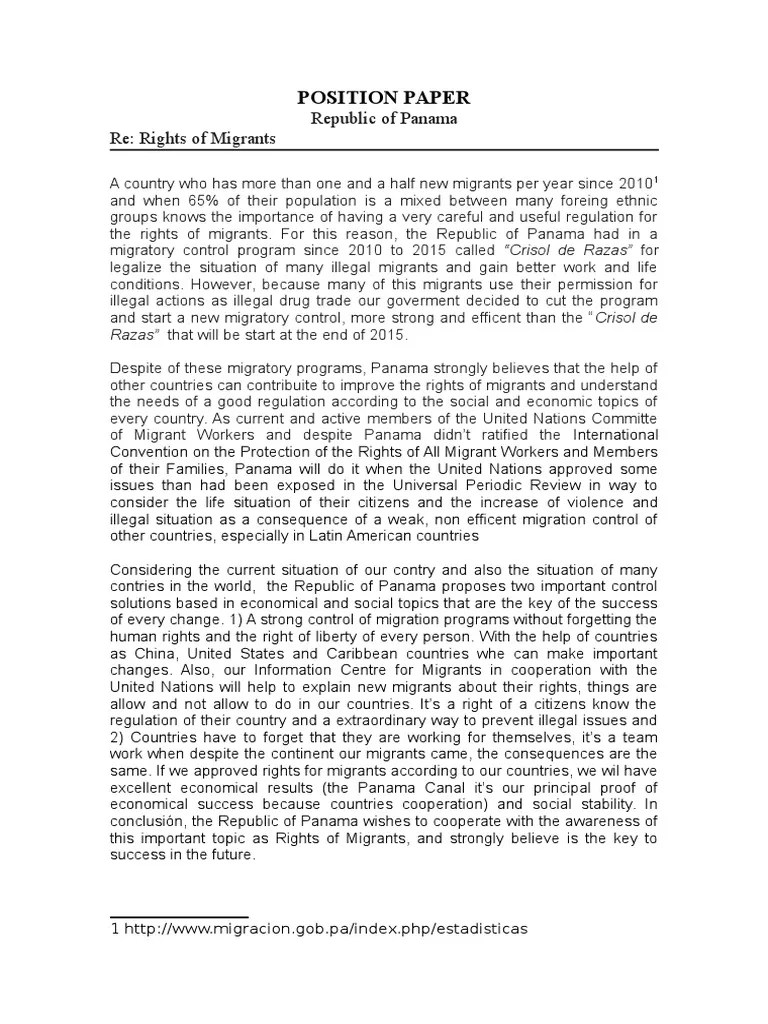 Wanna know how your position papers are marked in an international mun? Panama Position Paper for MUN | Migrant Worker | Panama