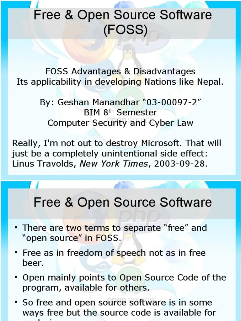 Advantages and Disadvantages of FOSS Free Software Source Code