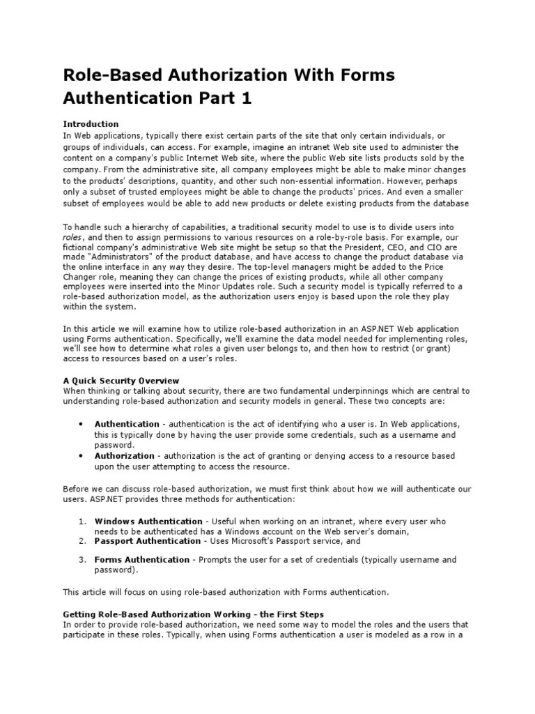 Forms Authentication and Authorization PDF Http Cookie Login