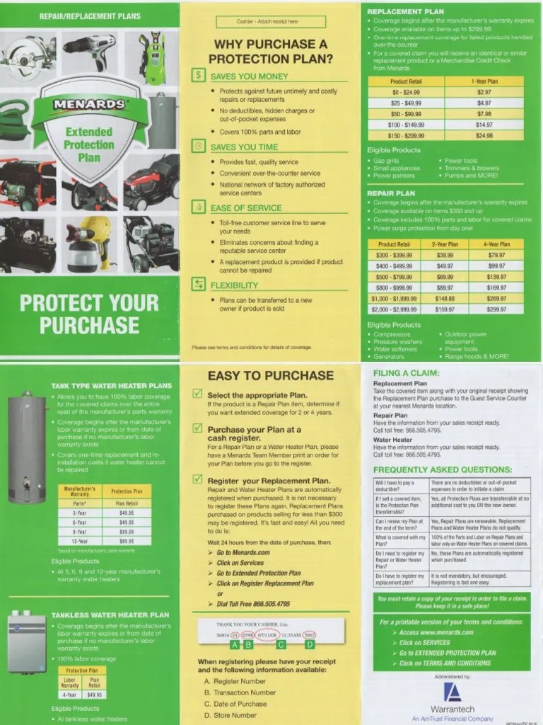 Menards Extended Warranty Service Protection Plan PDF Contractual Term Insurance
