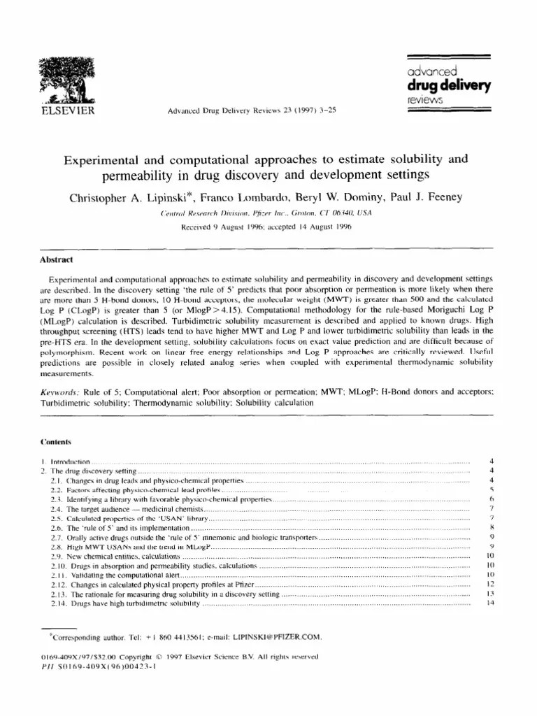 Lipinski Rule of 5 PDF Drug Discovery Solubility