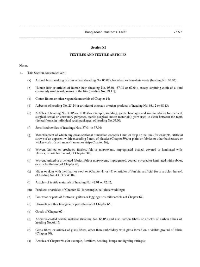 Section XI Textiles and Textile Articles PDF Textiles Yarn